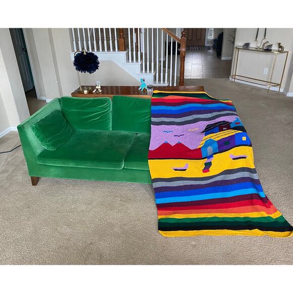 vintage 80s RAINBOW STRIPED Iglesia MEXICAN Blanket serape woven Falsa blanket - Picture 5 of 10